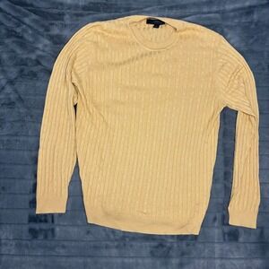 Express Mens Silk Cashmere Blend Cable Knit Sweater Yellow Large L 7523
